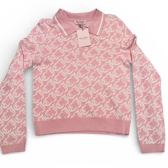 Juicy Couture Tops - Medium Juicy Couture Pink quarter zip Monogram Pullover whisper pink/oyster